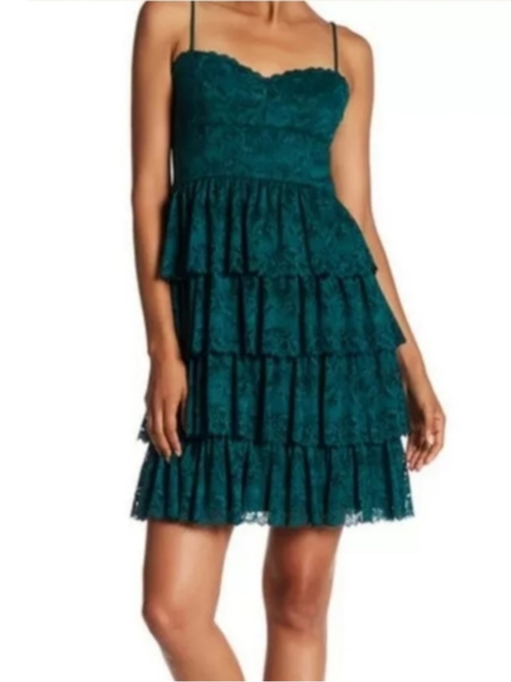 Marina Emerald Green Lace Tiered Cami Dress Size 14 Romantic Party Cocktail